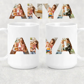 egyedi bögre ANYA felirattal 4 fényképpel XL