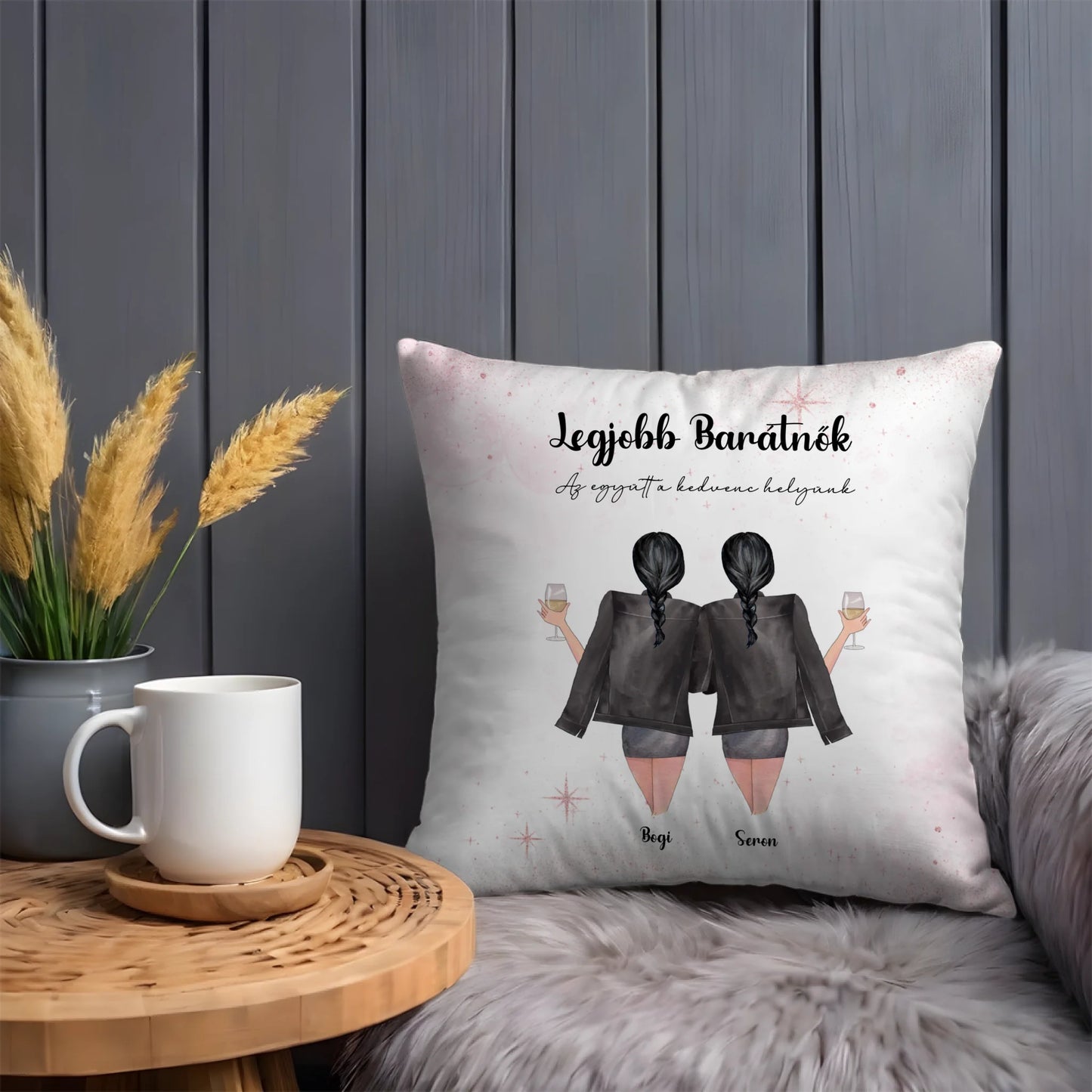 szerkeszthető egyedi karakteres legjobb barátnő párna