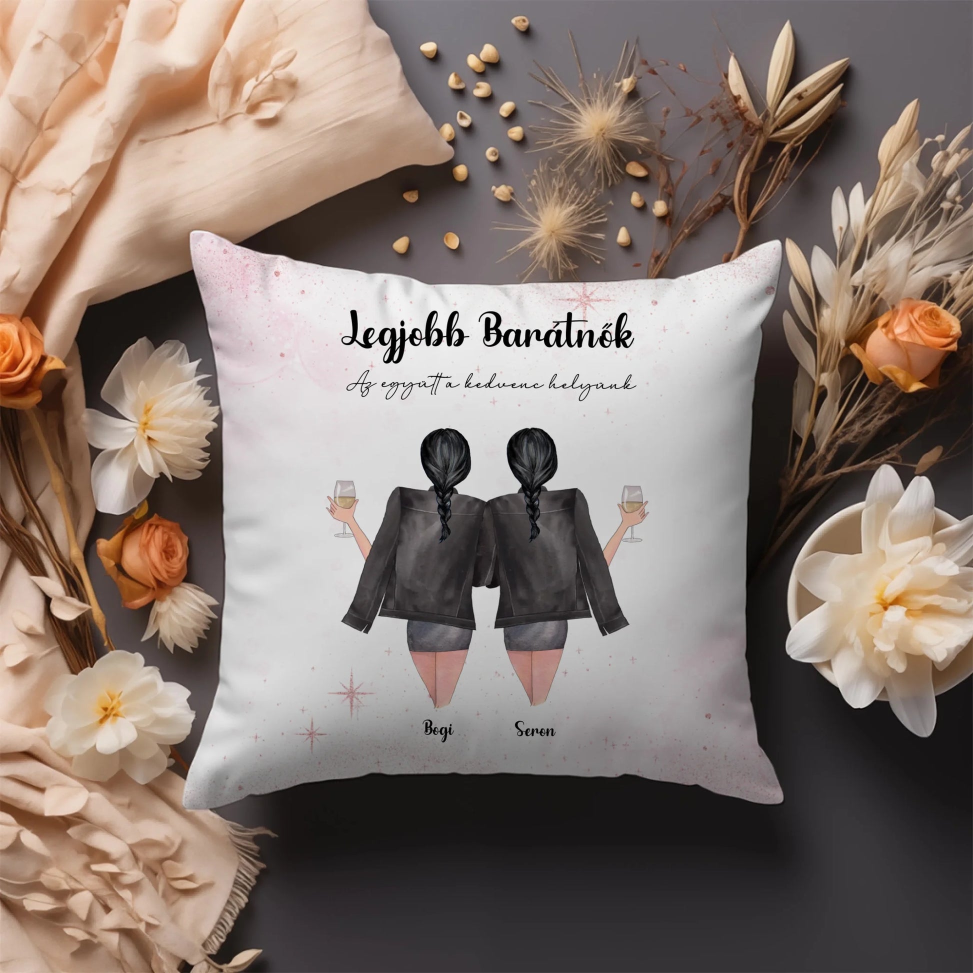szerkeszthető egyedi karakteres legjobb barátnő párna