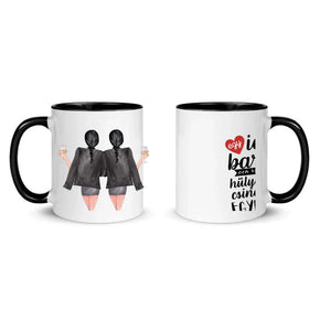 egyedi barátnős karakteres bögre idézettel fekete füllel