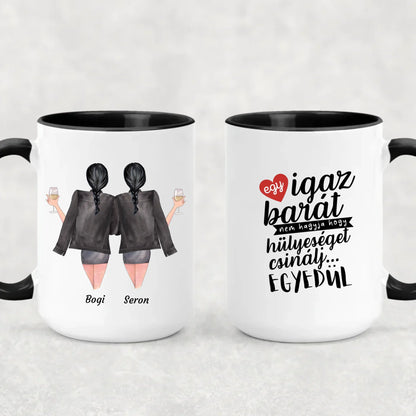 egyedi barátnős szerkeszthető karakteres bögre fehér XL fekete füllel