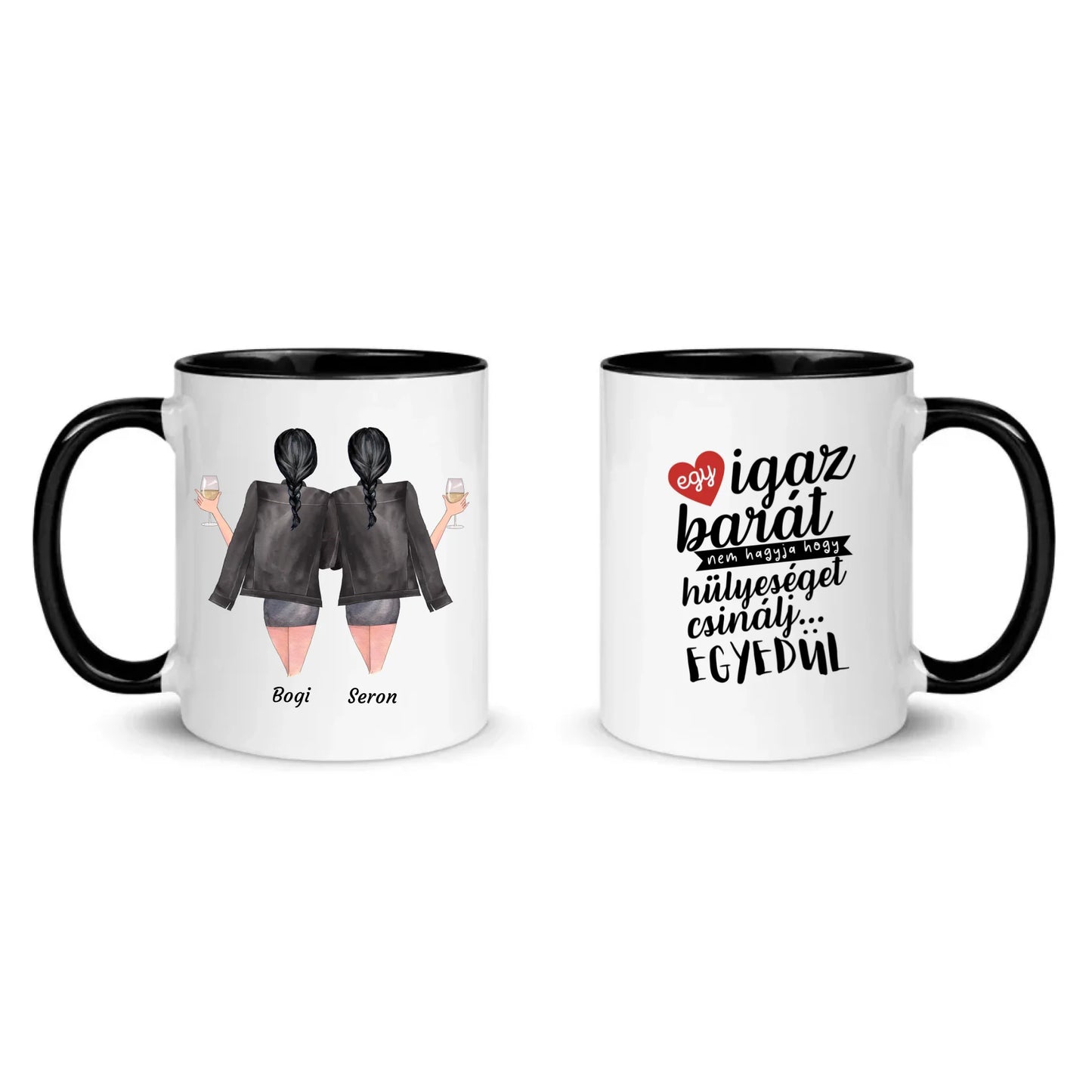 egyedi barátnős karakteres bögre idézettel fekete füllel