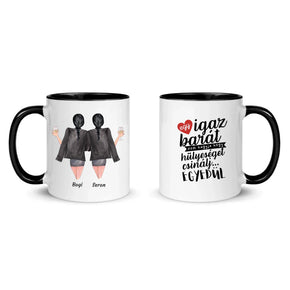 egyedi barátnős karakteres bögre idézettel fekete füllel