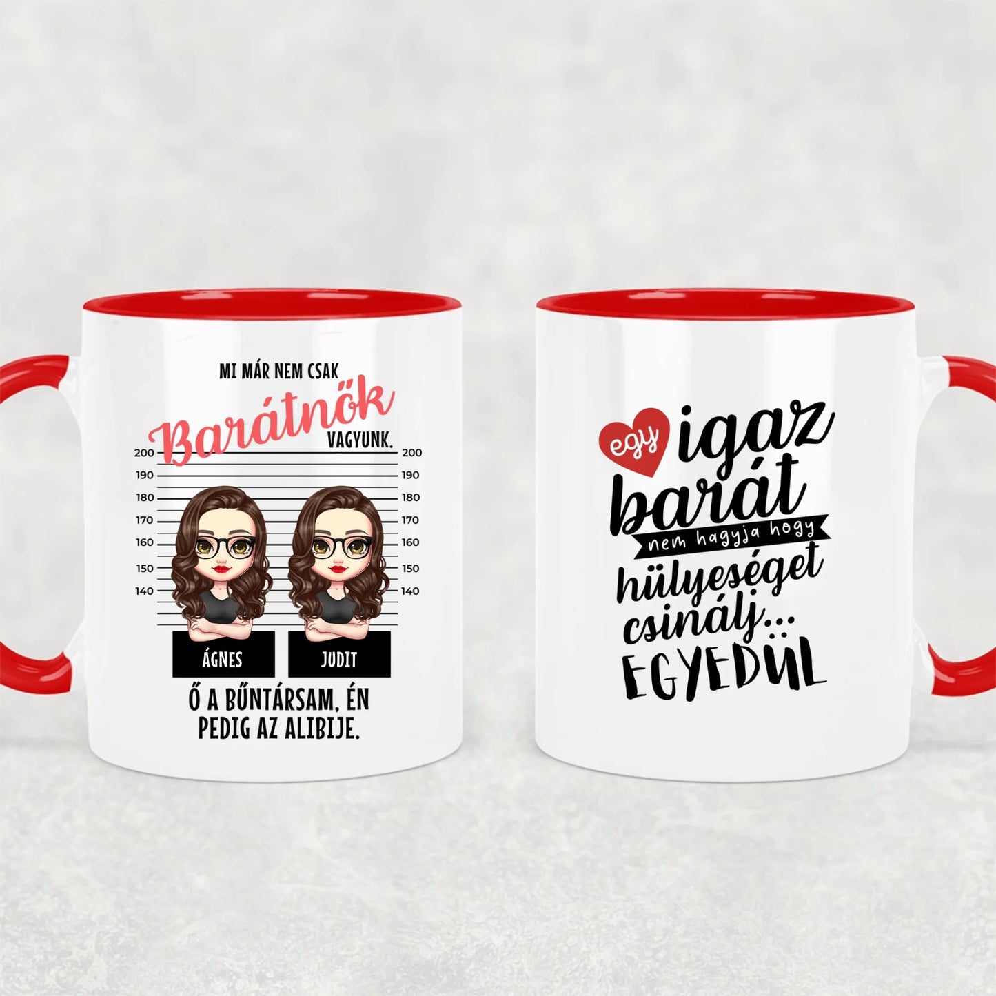 egyedi karakteres bögre legjobb barátnő bűntársak rendőrségi fotó