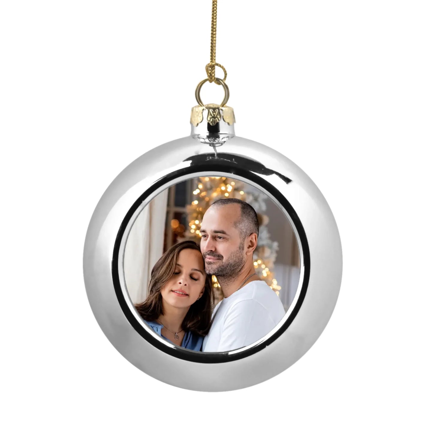 ezüst gömb karácsonyfadísz egyedi fényképpel