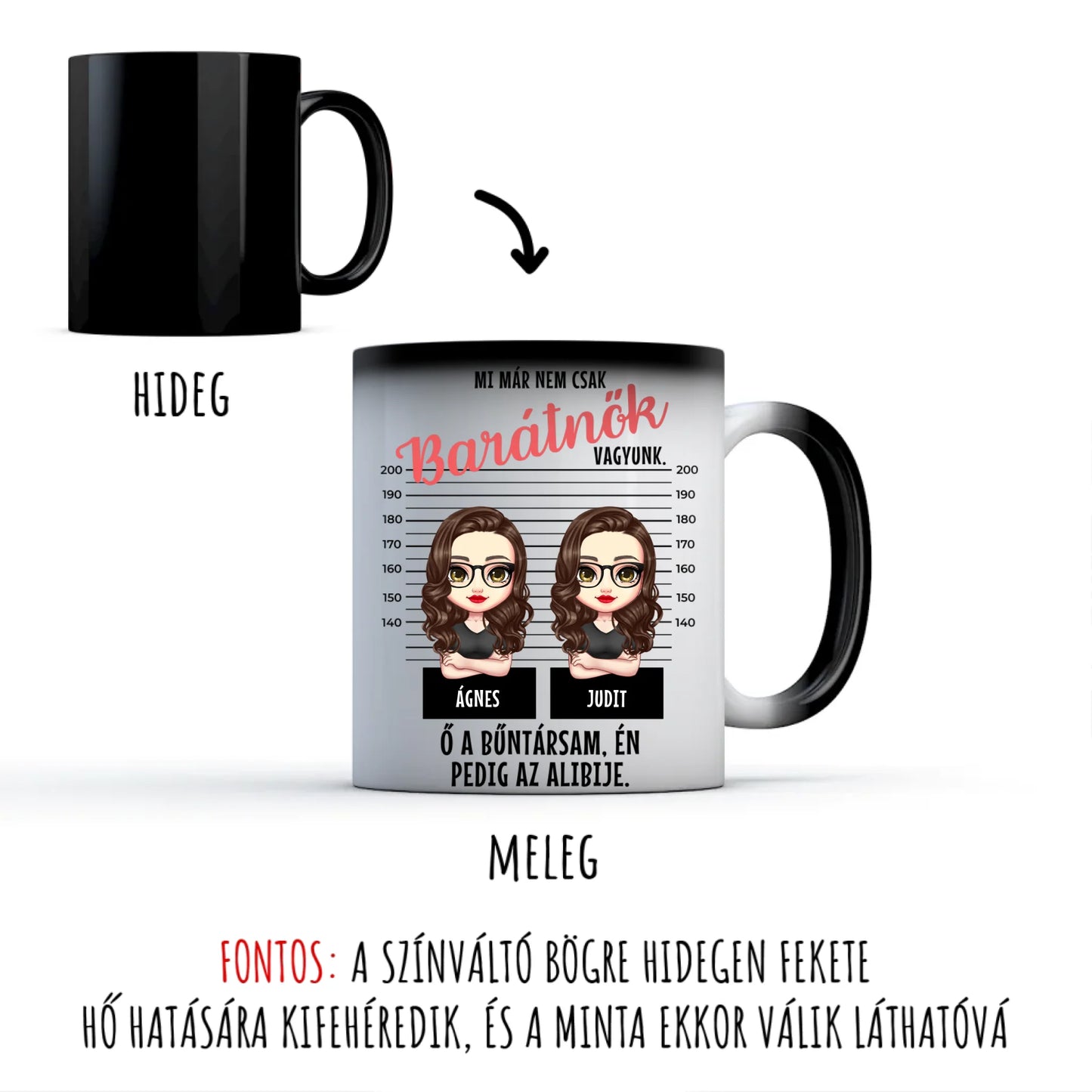 egyedi karakteres bögre legjobb barátnő bűntársak rendőrségi fotó