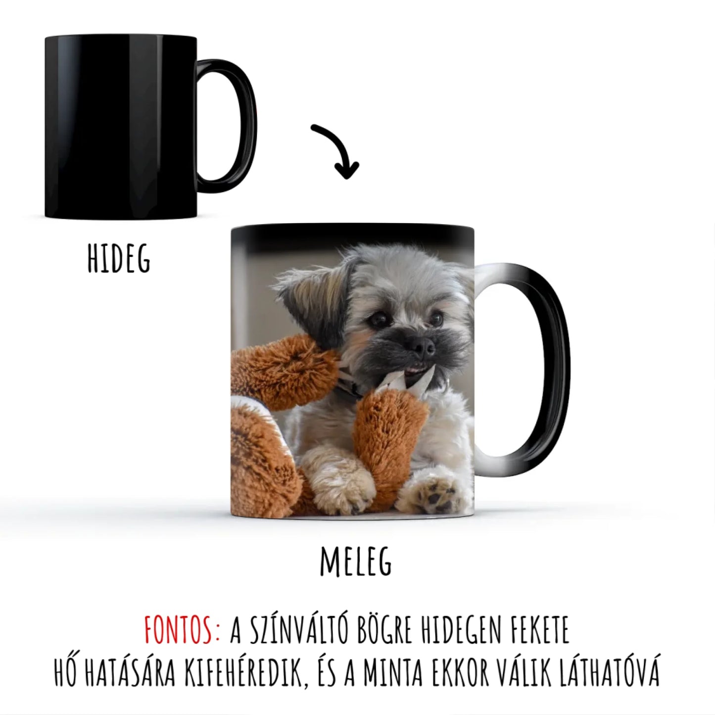 egyedi fényképes kutyás bögre színváltó
