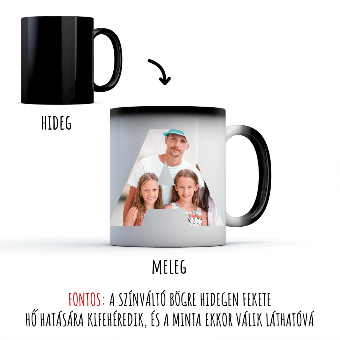 egyedi fényképes bögre 3 fényképpel színváltó