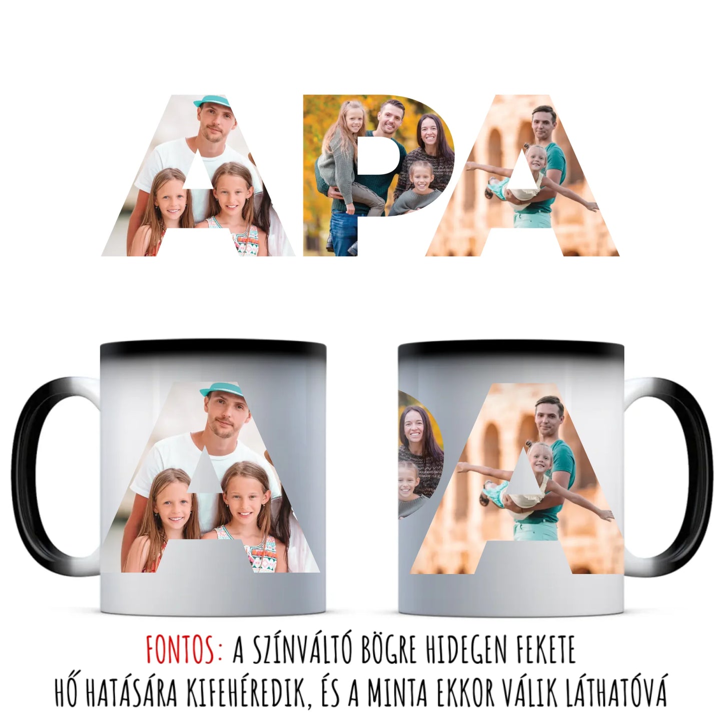 egyedi fényképes bögre 3 fényképpel színváltó