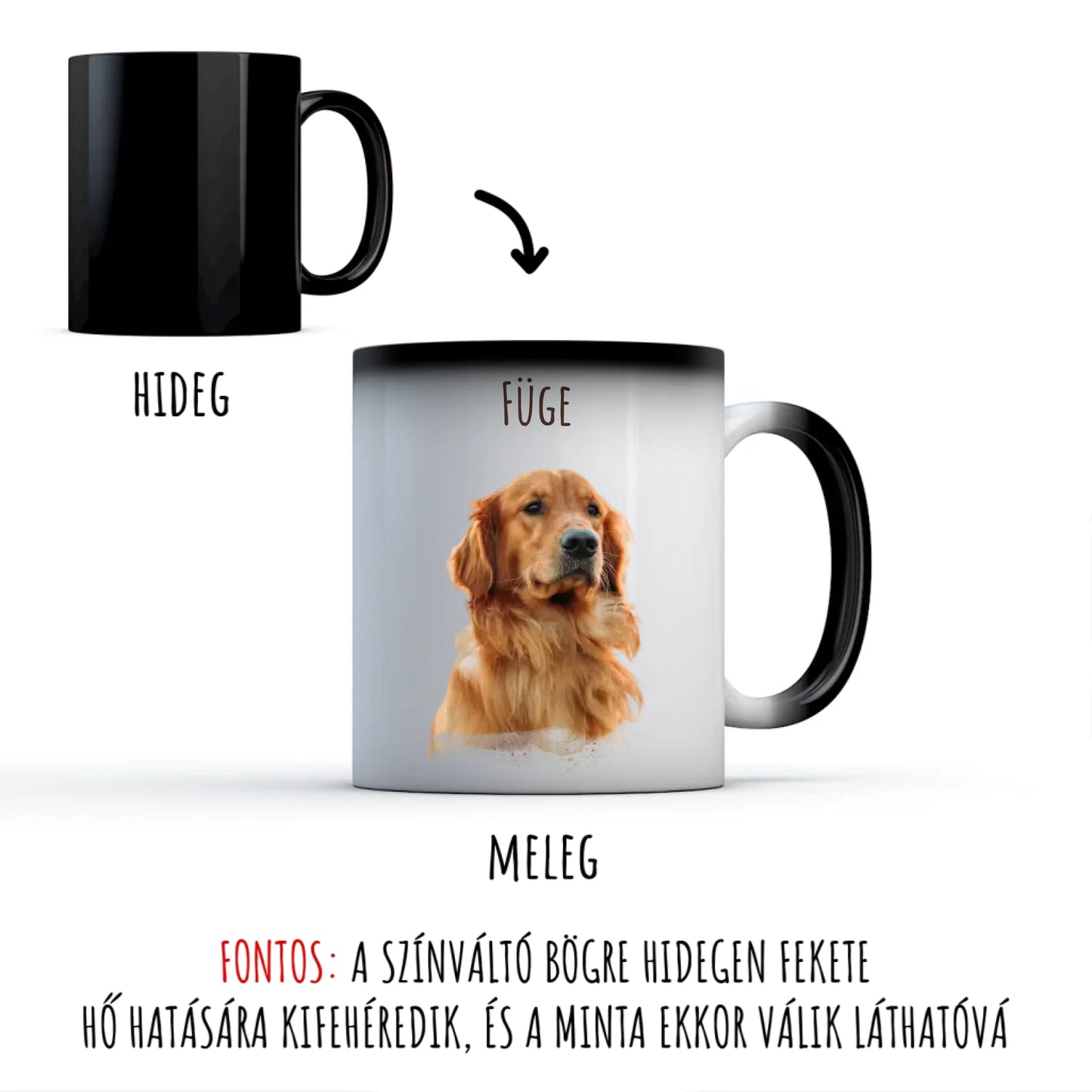 egyedi fényképes kutyás bögre névvel színváltó