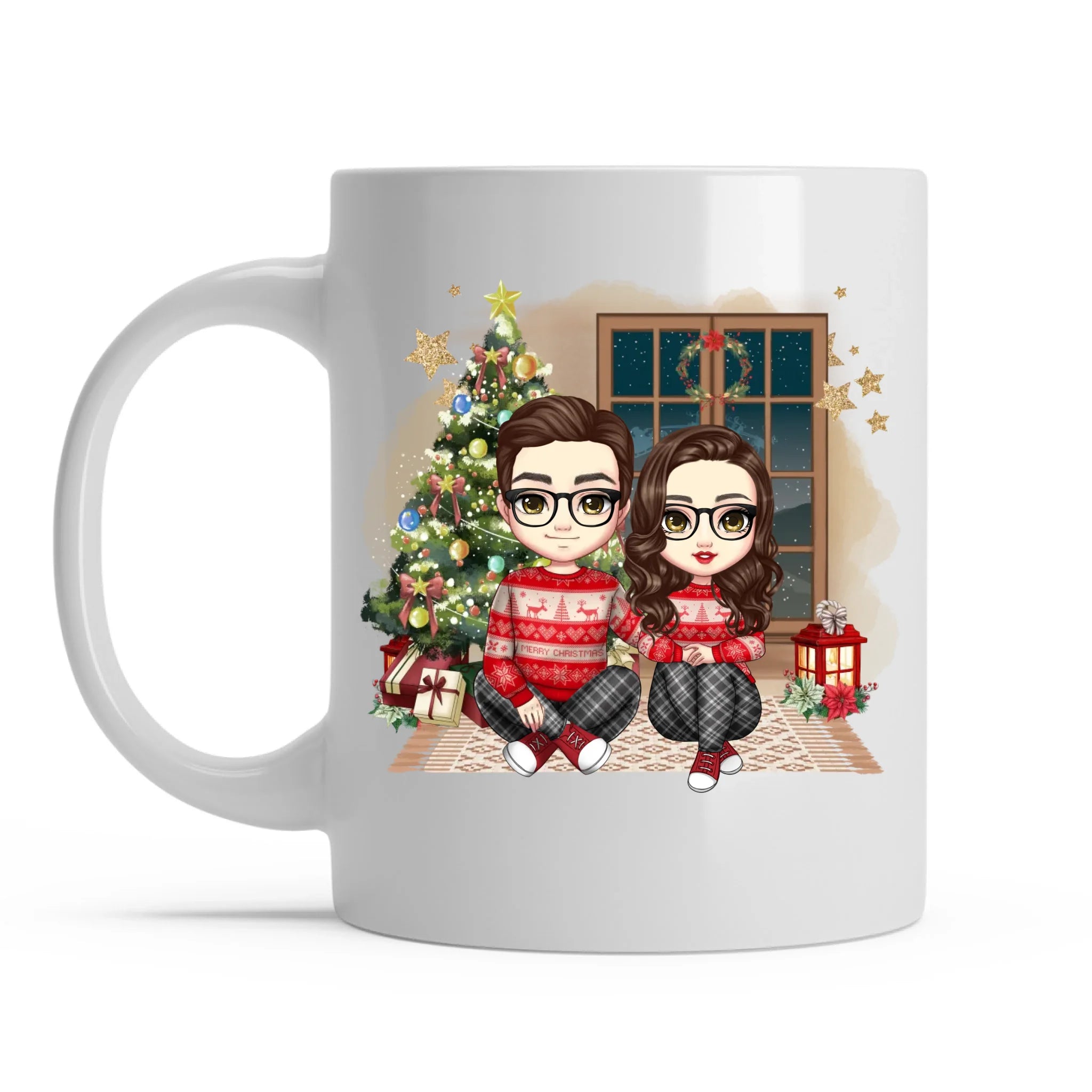 egyedi chibi karakteres bögre szerelmes pároknak karácsonyi