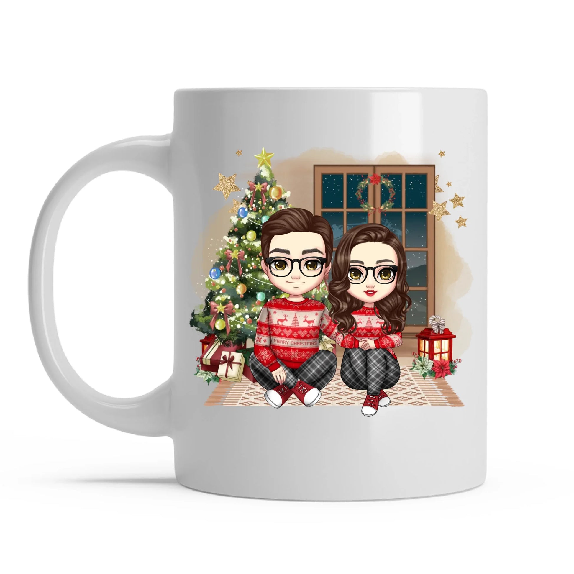 egyedi chibi karakteres bögre szerelmes pároknak karácsonyi