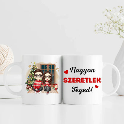 egyedi chibi karakteres bögre szerelmes pároknak karácsonyi