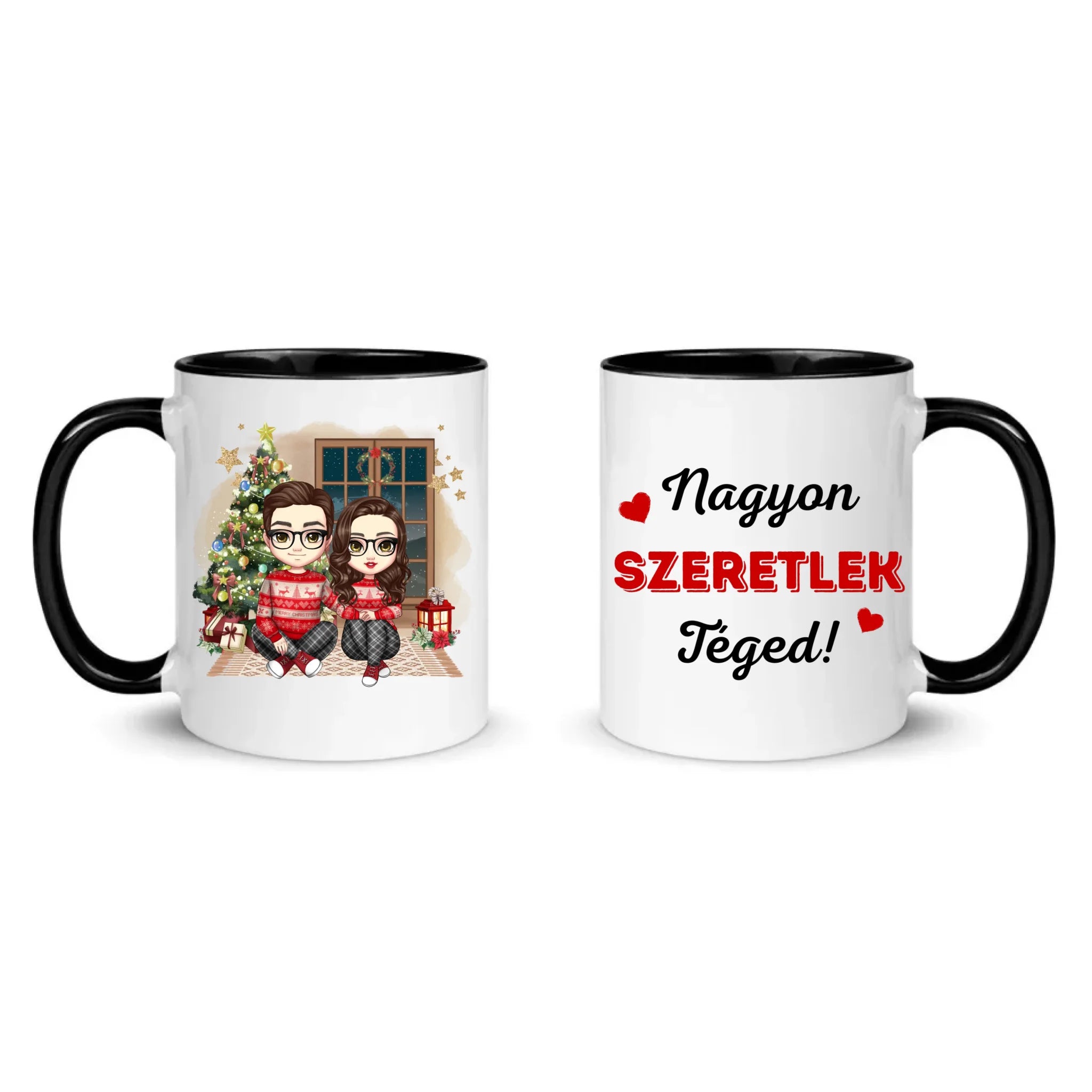 egyedi chibi karakteres bögre szerelmes pároknak karácsonyi