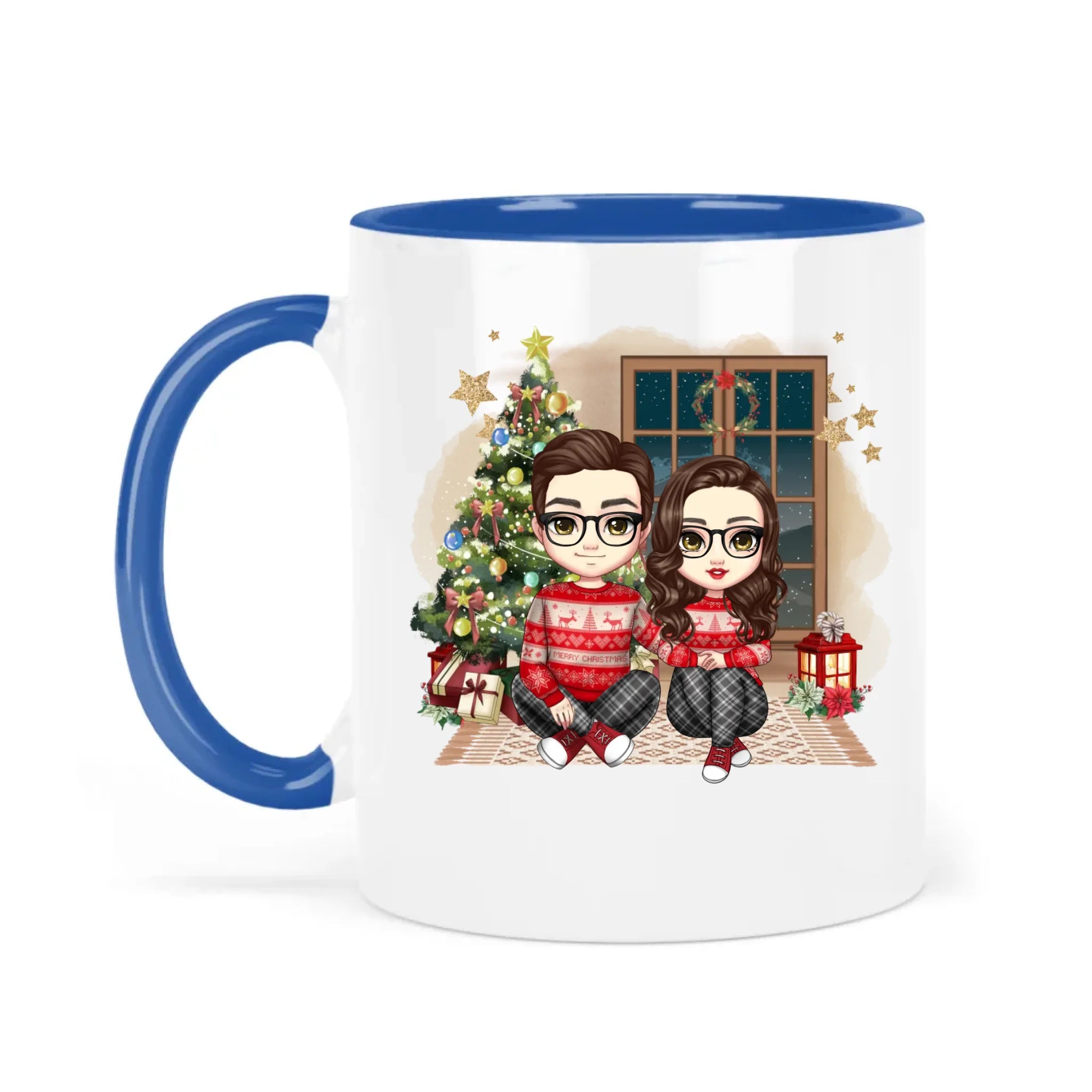 egyedi chibi karakteres bögre szerelmes pároknak karácsonyi