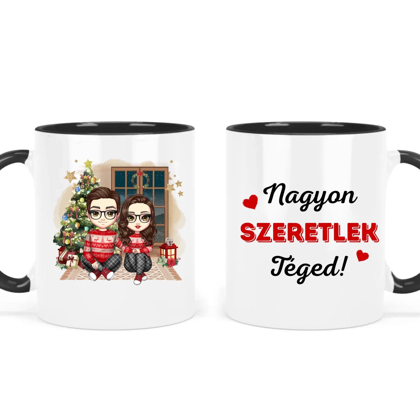 egyedi chibi karakteres bögre szerelmes pároknak karácsonyi