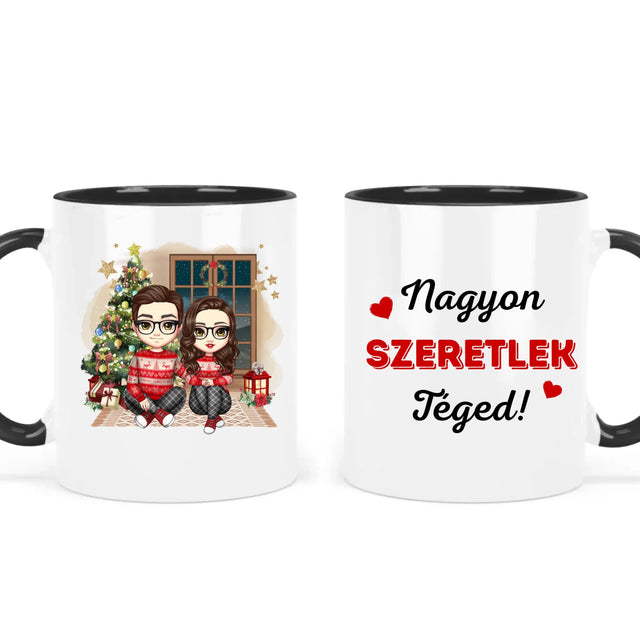 egyedi chibi karakteres bögre szerelmes pároknak karácsonyi