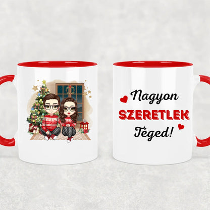 egyedi chibi karakteres bögre szerelmes pároknak karácsonyi