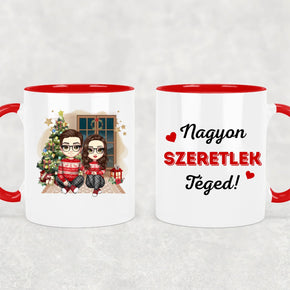egyedi chibi karakteres bögre szerelmes pároknak karácsonyi