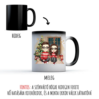 egyedi chibi karakteres bögre szerelmes pároknak karácsonyi