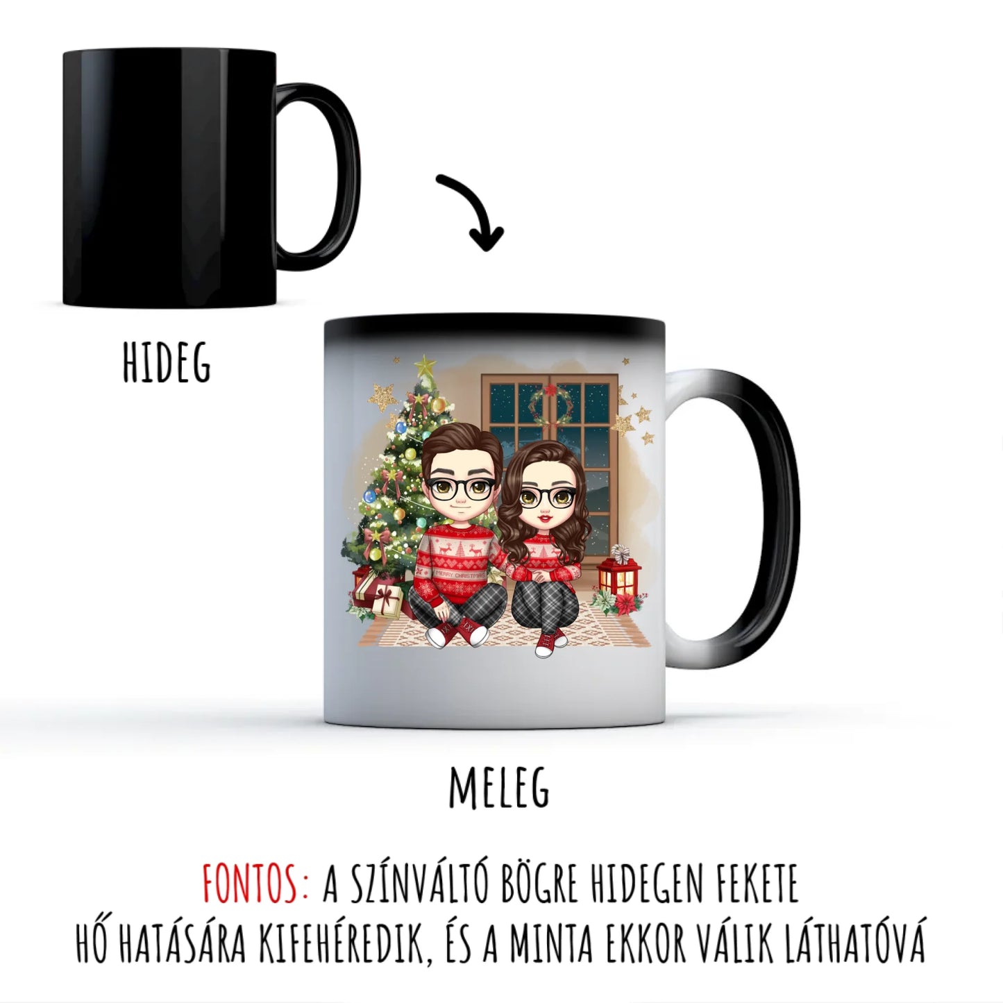 egyedi chibi karakteres bögre szerelmes pároknak karácsonyi