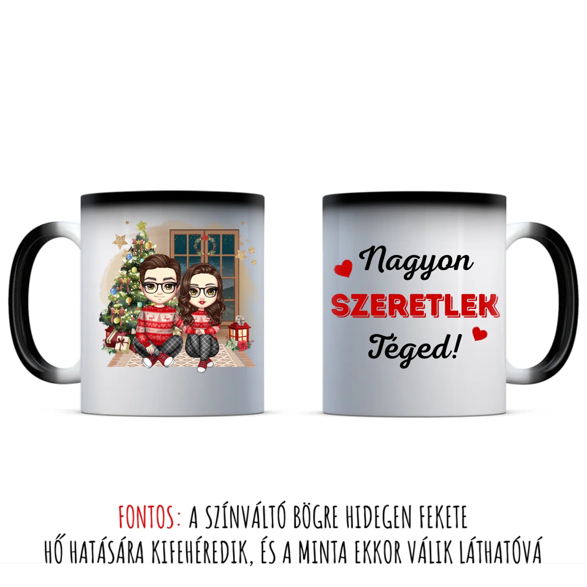 egyedi chibi karakteres bögre szerelmes pároknak karácsonyi