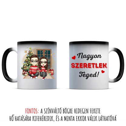 egyedi chibi karakteres bögre szerelmes pároknak karácsonyi