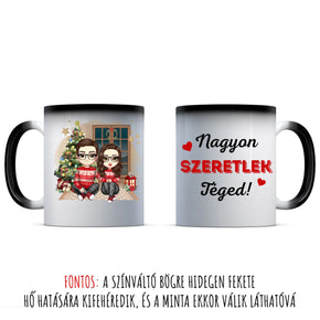 egyedi chibi karakteres bögre szerelmes pároknak karácsonyi