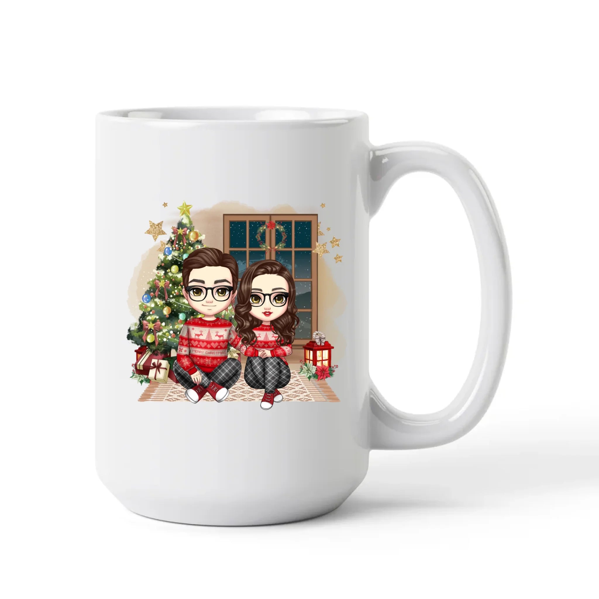 egyedi chibi karakteres bögre szerelmes pároknak karácsonyi