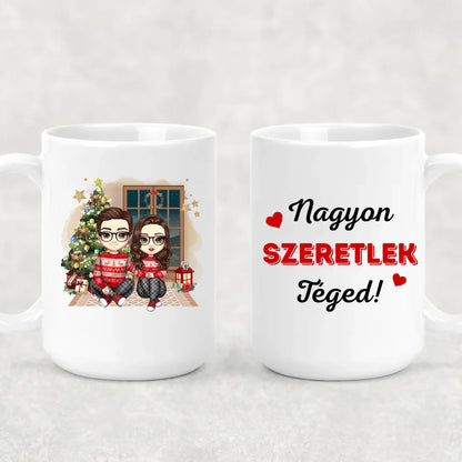 egyedi chibi karakteres bögre szerelmes pároknak karácsonyi