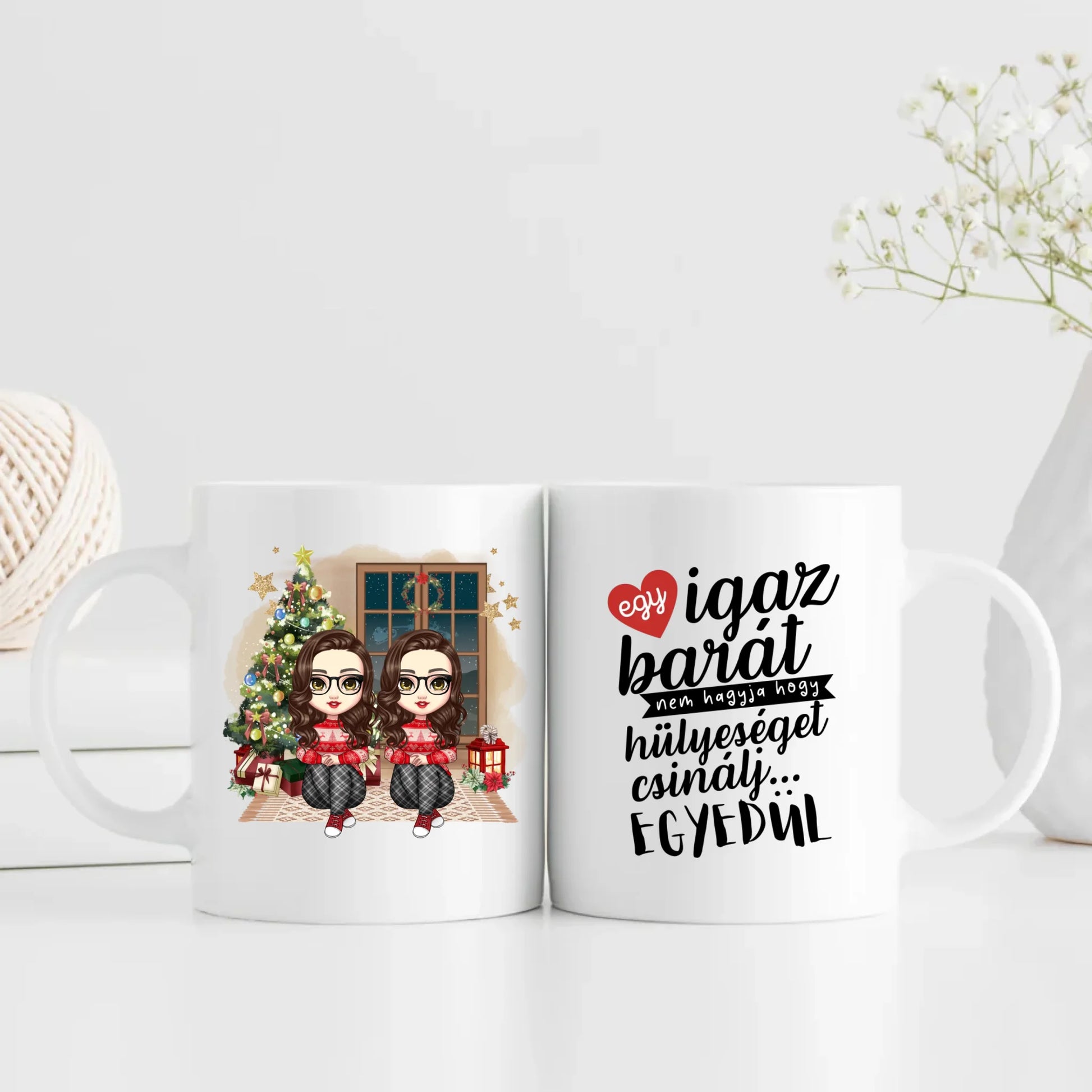 Egyedi Chibi Karakteres Karácsonyi Bögre Legjobb Barátnőknek