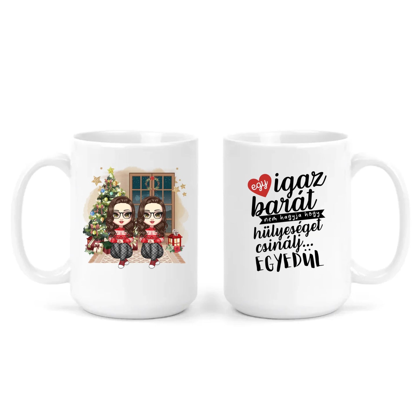 egyedi chibi karakteres bögre szerelmes pároknak karácsonyi