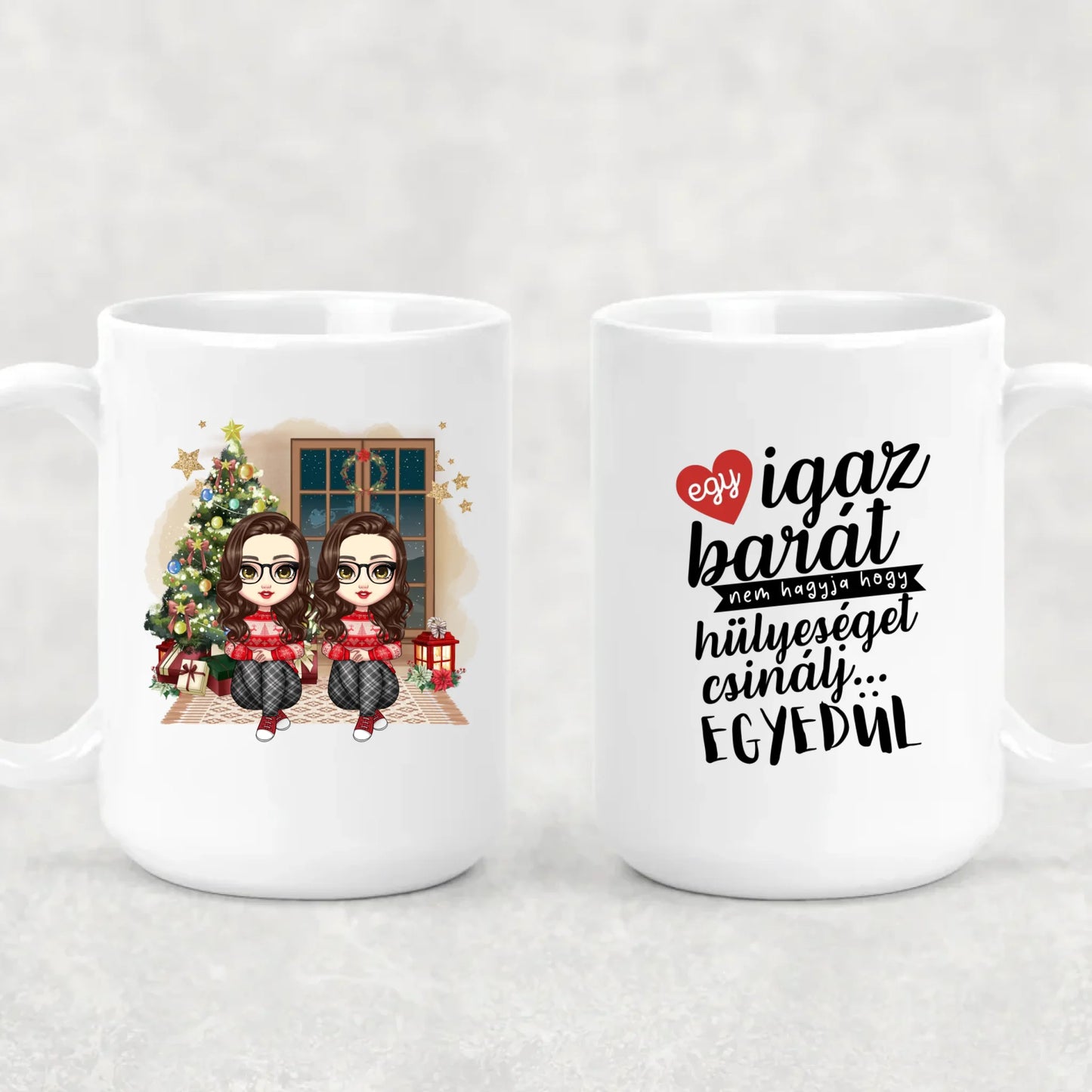 Egyedi Chibi Karakteres Karácsonyi Bögre Legjobb Barátnőknek