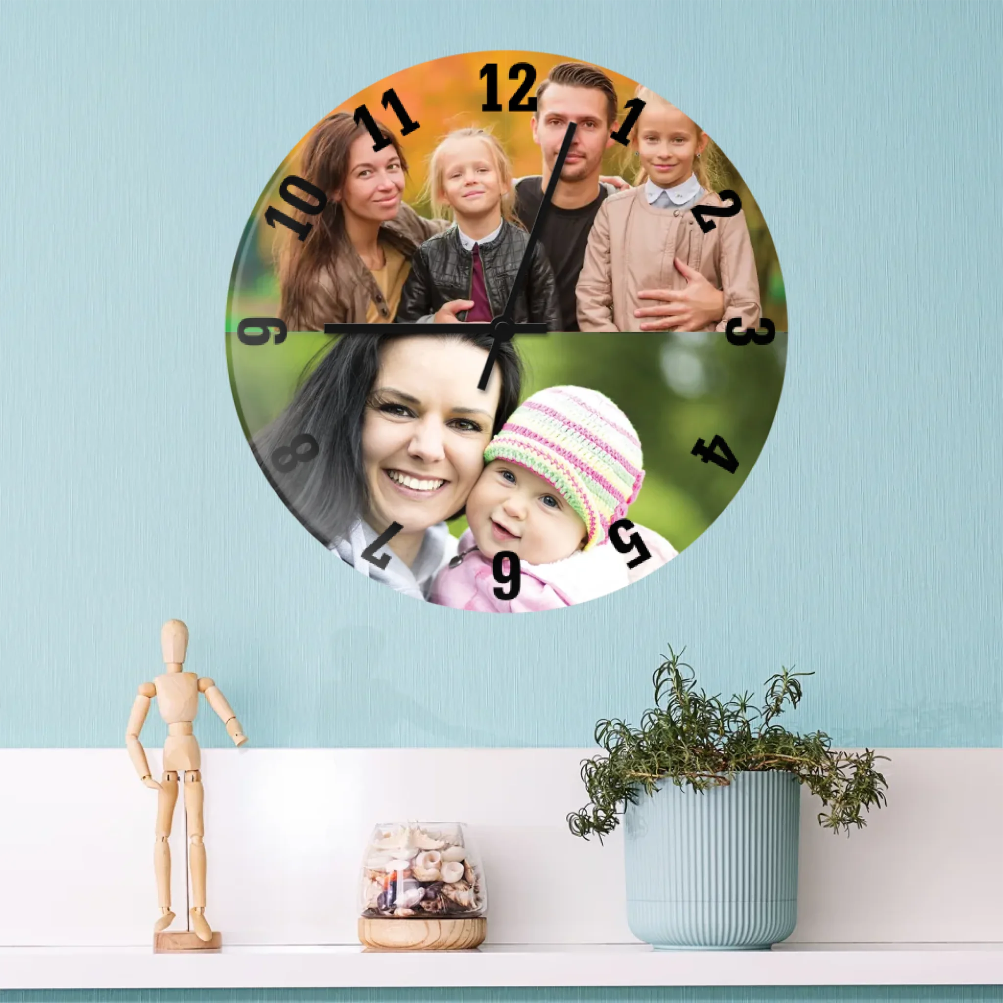 egyedi fényképes üveg falióra négy fényképpel