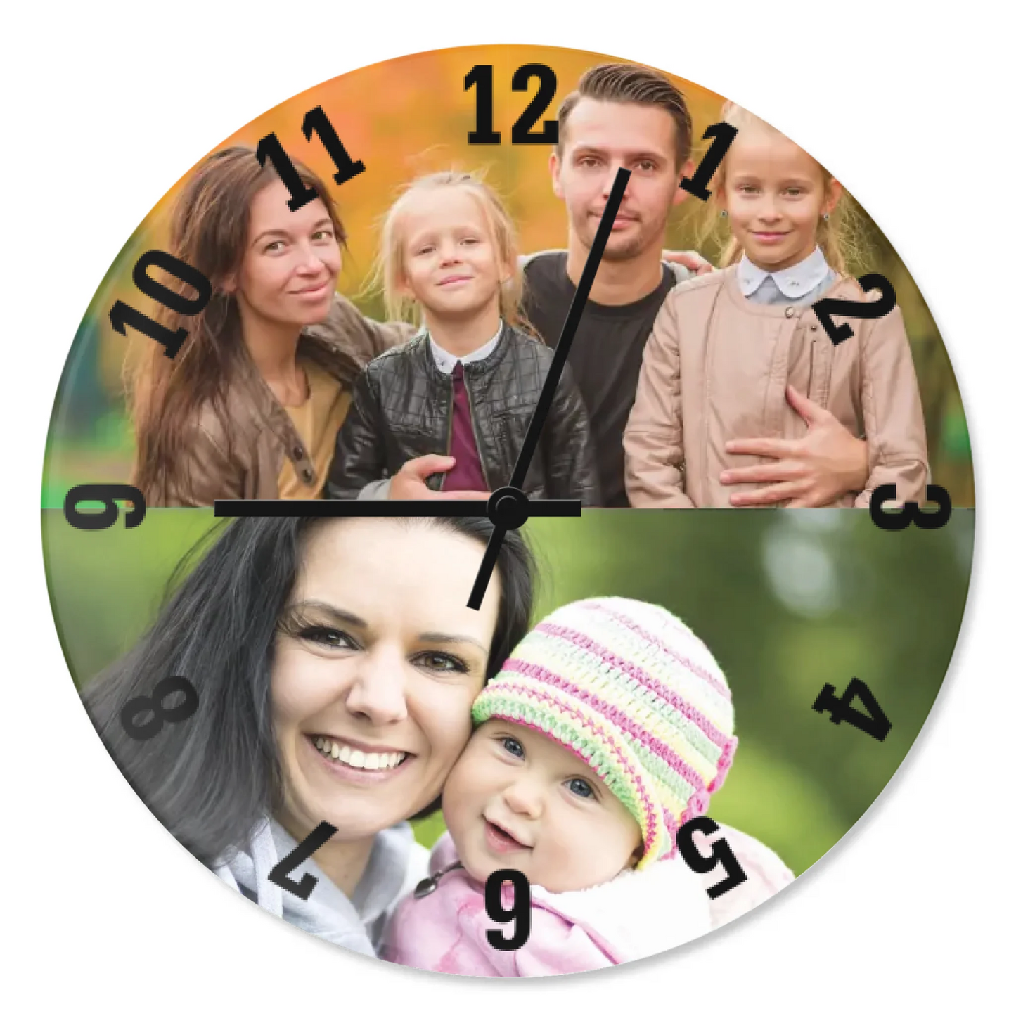 egyedi fényképes üveg falióra négy fényképpel