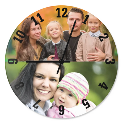 egyedi fényképes üveg falióra négy fényképpel