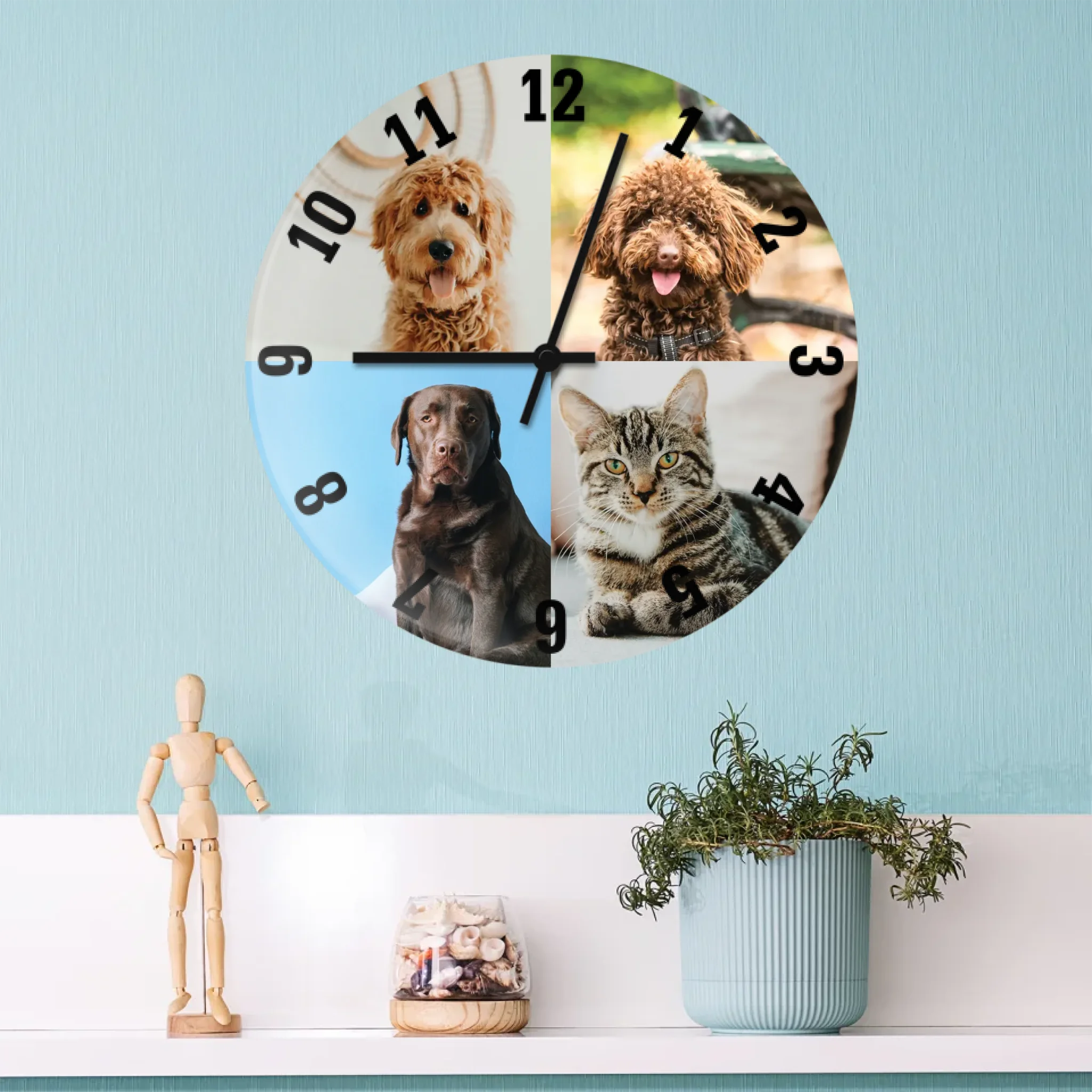 egyedi fényképes üveg falióra négy fényképpel