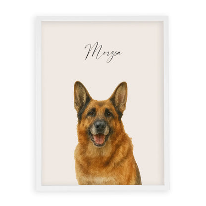 Egyedi Vízfesték Portré Falikép Kutyáról Képkerettel