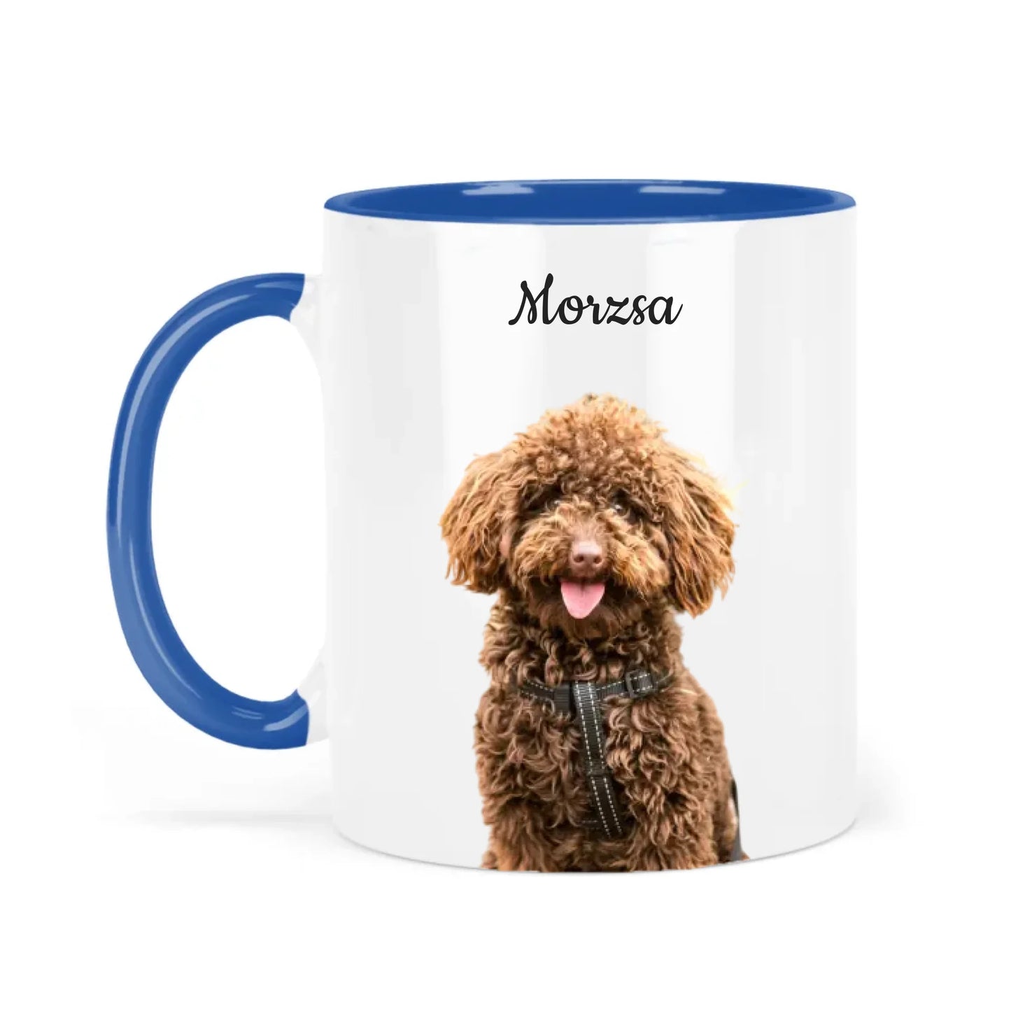 egyedi fényképes kutás bögre kék füllel