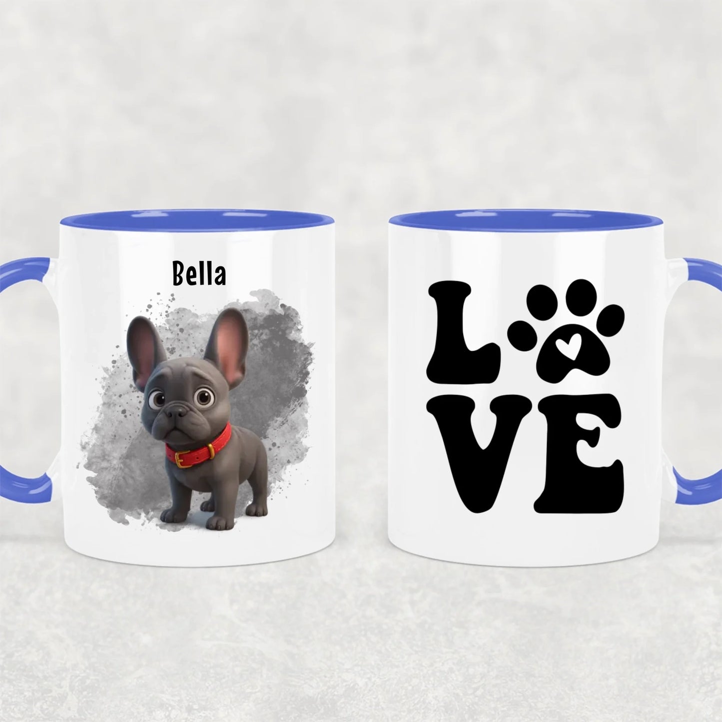 egyedi fényképes rajzfilm karakteres kutyás bögre - kék füllel