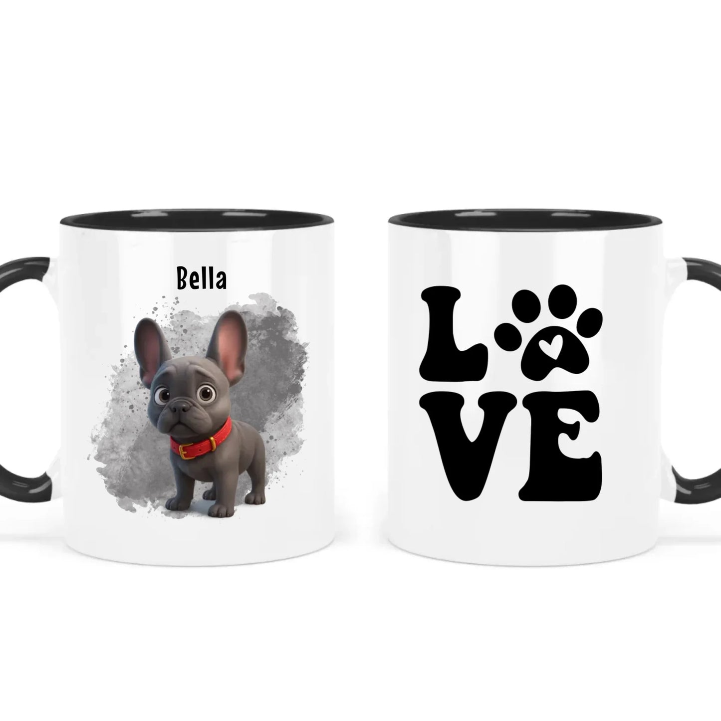 egyedi fényképes rajzfilm karakteres kutyás bögre - fekete füllel