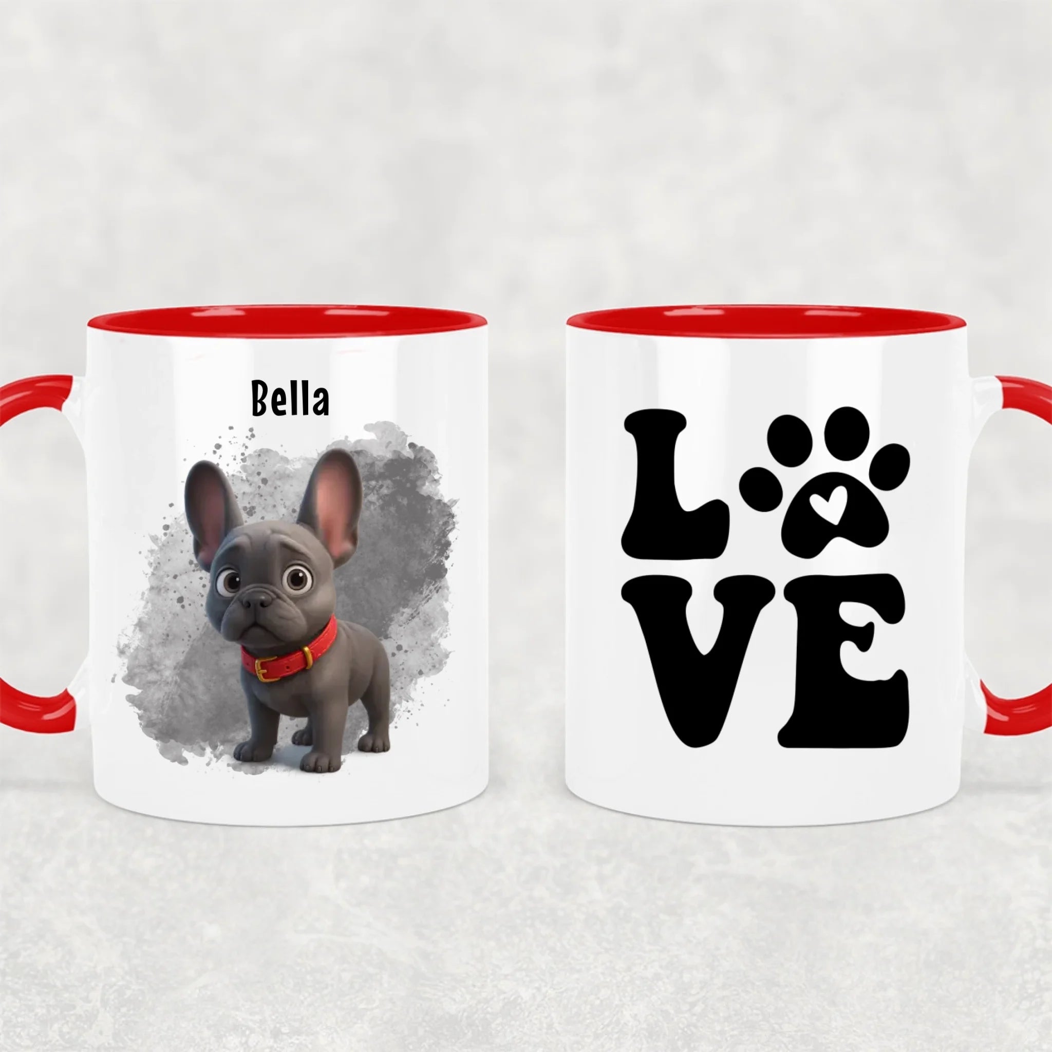 egyedi fényképes rajzfilm karakteres kutyás bögre - piros füllel