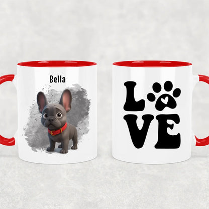 egyedi fényképes rajzfilm karakteres kutyás bögre - piros füllel