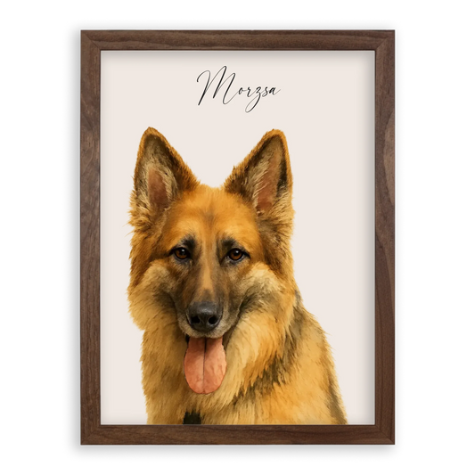 Egyedi Vízfesték Portré Falikép Kutyáról Képkerettel