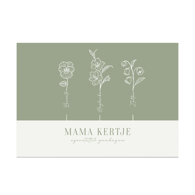 Édesanyák Kertje - Születési Hónap Virágai Falikép - Minimalista Stílus Pasztell Színekkel 3-9 Névvel