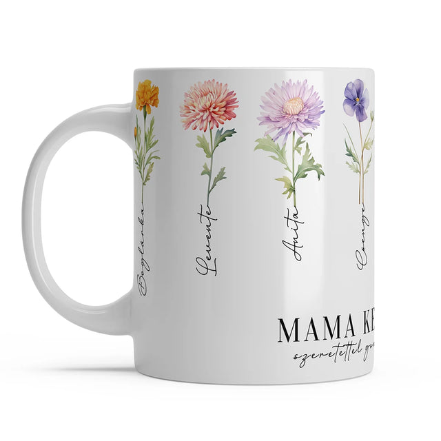 Anya-Mama Kertje Bögre Születési Hónapok Virágaival - Akár 9 Névvel
