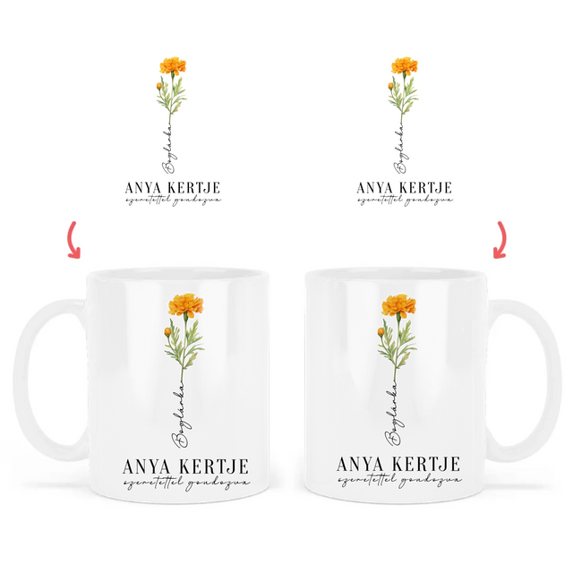 Anya-Mama Kertje Bögre Születési Hónapok Virágaival - Akár 9 Névvel