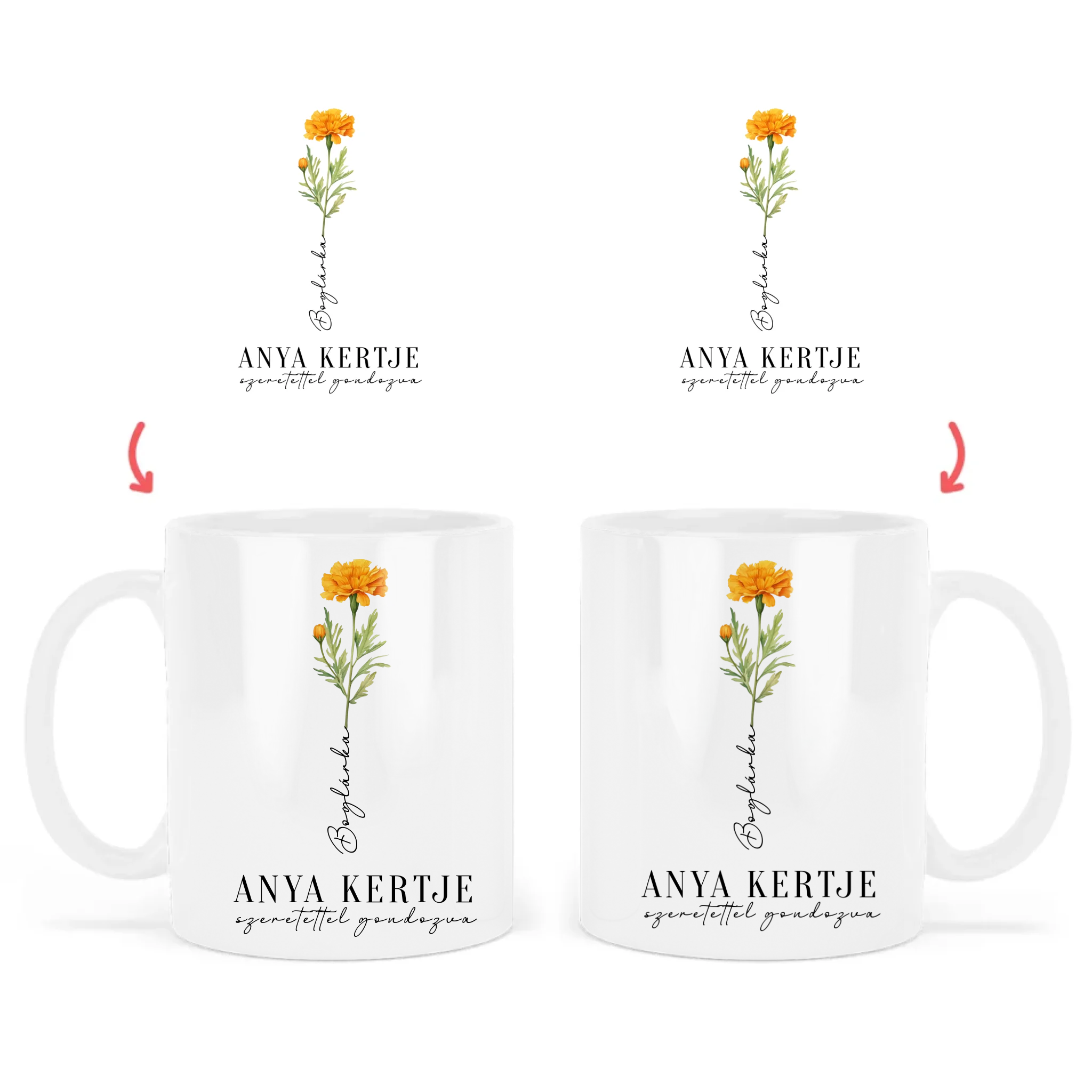 Anya-Mama Kertje Bögre Születési Hónapok Virágaival - Akár 9 Névvel