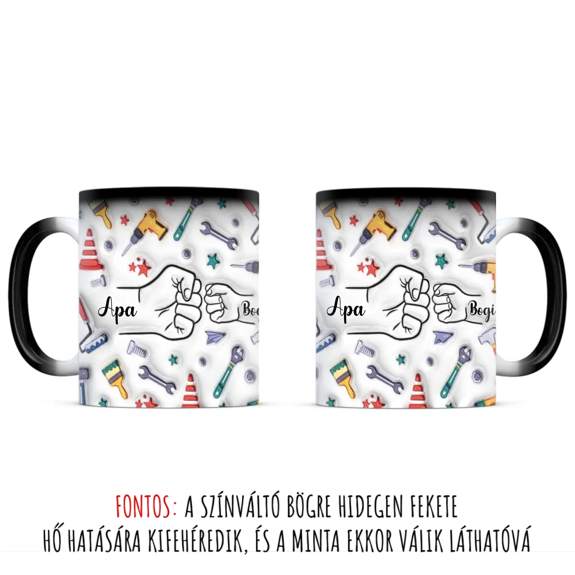 Egyedi 3D hatású Barkács Bögre Apának-Papának Akár 6 Gyerek Nevével
