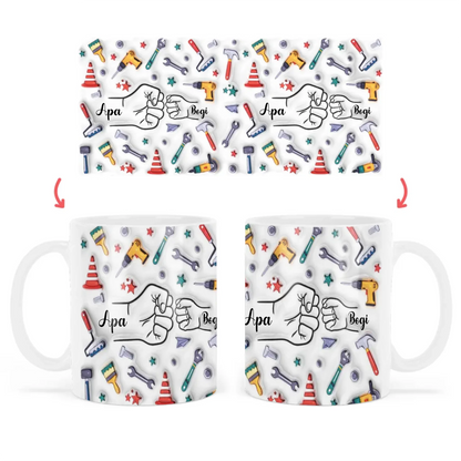 Egyedi 3D hatású Barkács Bögre Apának-Papának Akár 6 Gyerek Nevével